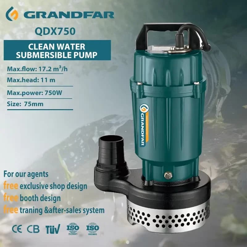 for Grandfar QDX 1HP 750W Submersible Clean Water Pump 11M Max Head 287L/min Flow High Cast Iron Submersible Water Pump