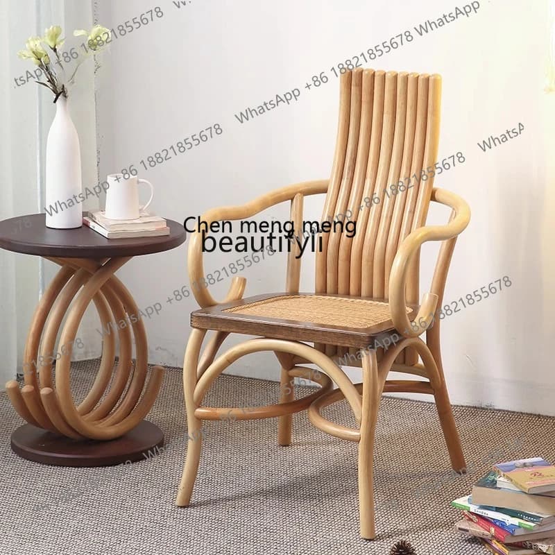 E153 Solid Wood Real Bamboo Handmade Woven Rattan Balcony Coffee Homestay Office Leisure Dining Chair