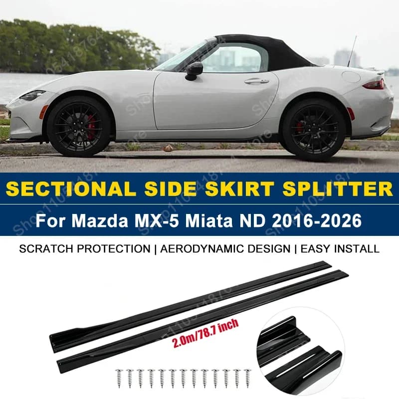 Side Skirts Extension Rocker Panel Splitter For Mazda MX-5 Miata ND 2016-2026 2M 78.7" ABS Plastic Car Exterior Tuning