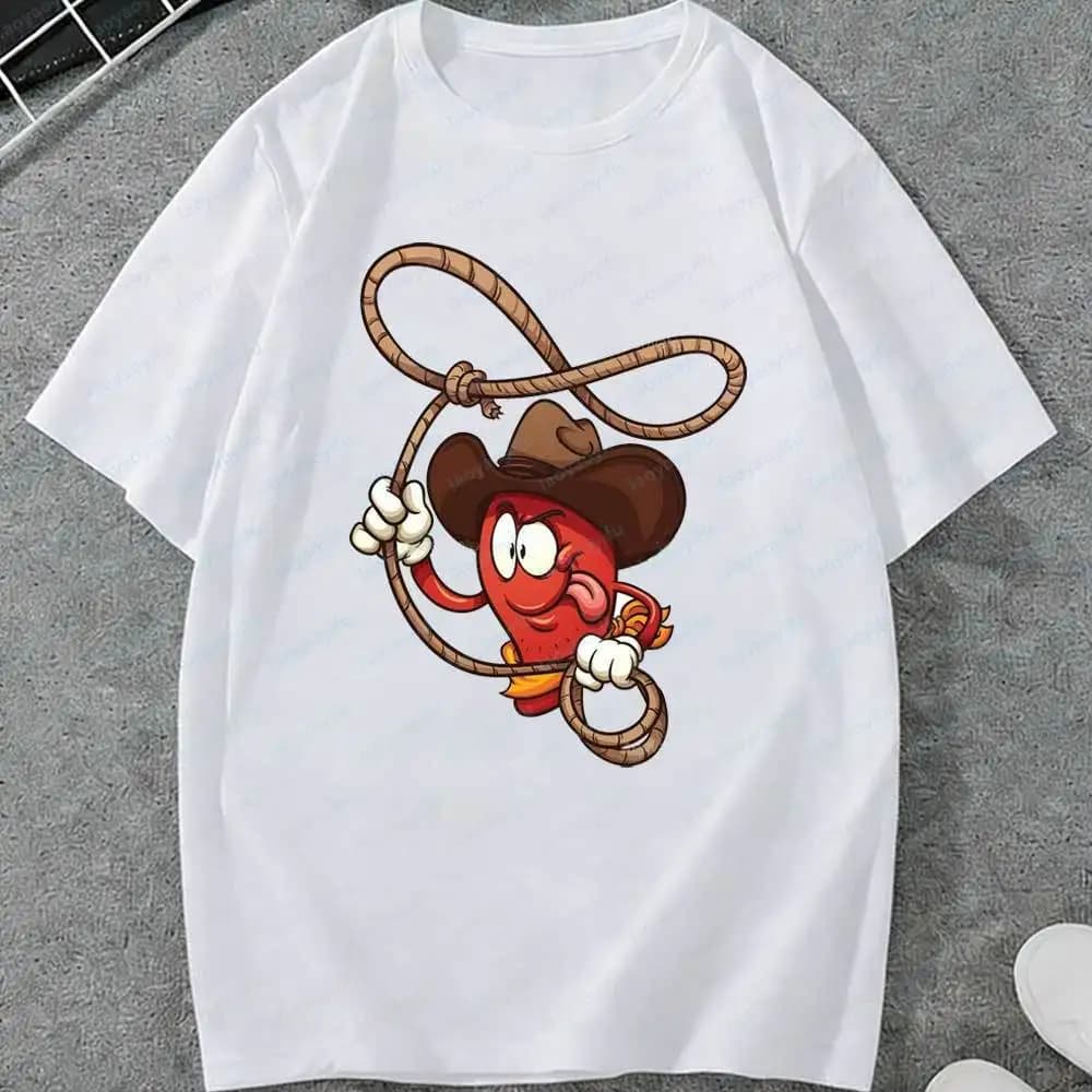 Cinco De Mayo Cowboy Chili Pepper T-Shirt - Western Rodeo Lasso Cartoon Graphic Tee Cotton Fiesta Party Casual Short Sleeve Tops