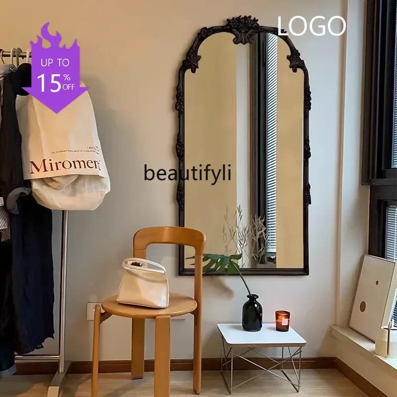 cqyAmerican retro full-body mirror carved high-end floor-to-ceiling full-length mirror entrance wall-mounted decorative mirror