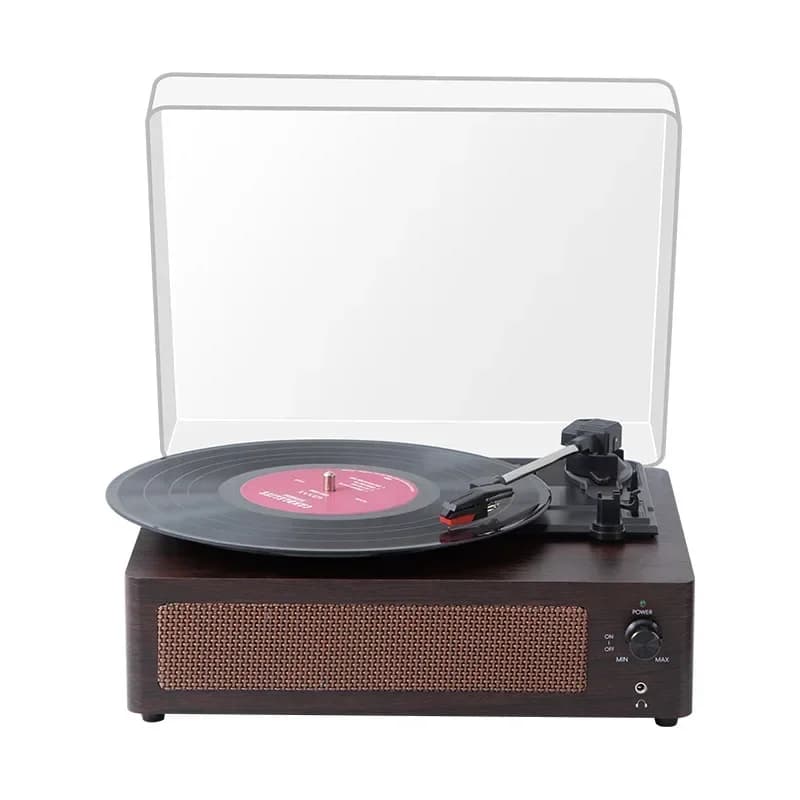 Vinyl record player, dust-proof record player with cover, wireless Bluetooth wooden retro phonograph gift.