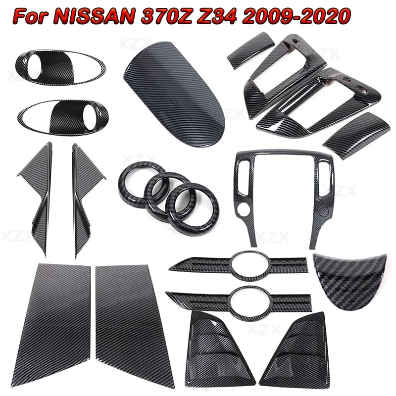 For Nissan 370Z 400Z 2009-2020 Automotive center console dashboard clock panel decorative cover ABS Carbon Fiber Interior Kit