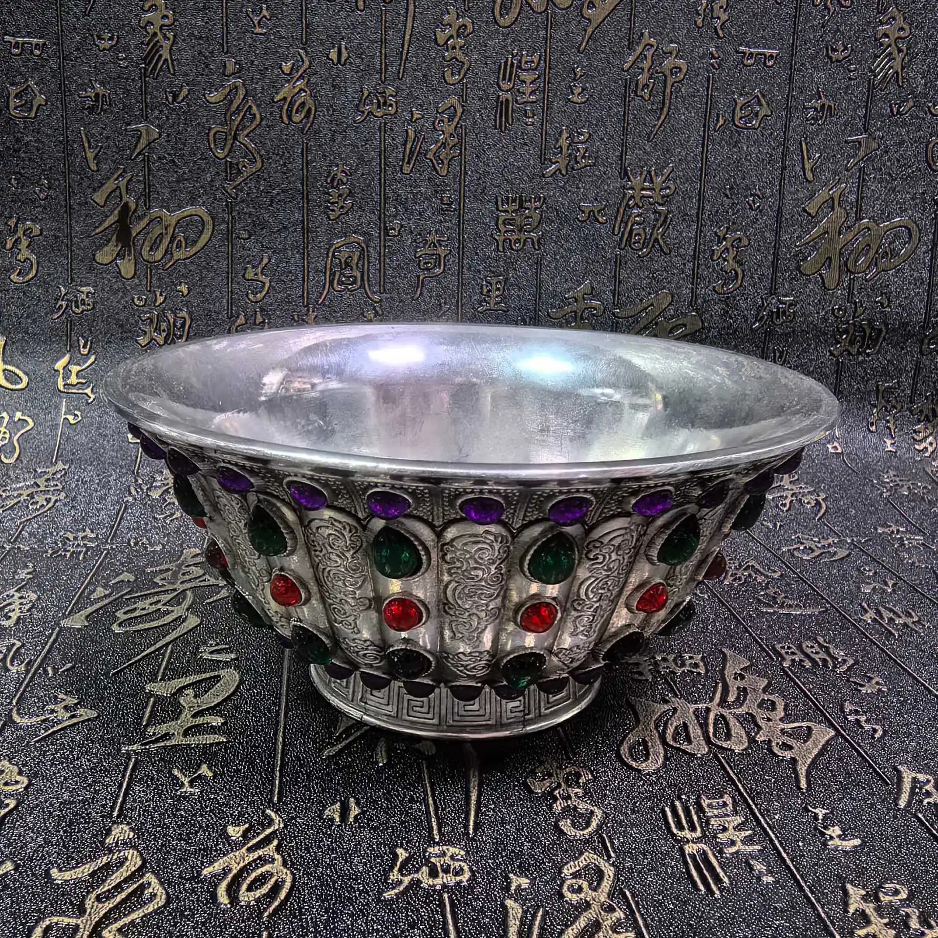Exquisite Chinese collection inlay craftsmanship silver plated gemstones silver bowls home decoration crafts