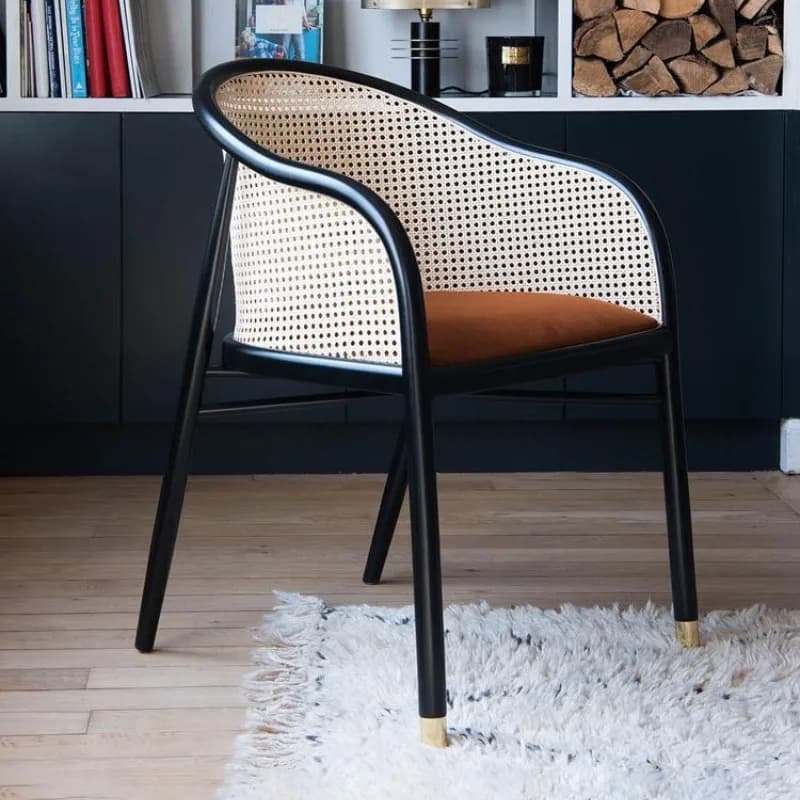 French Retro Dining Chair Modern Minimalist Homestay Rattan Woven Dining Chairs Armchair Creative Designer Home Furniture