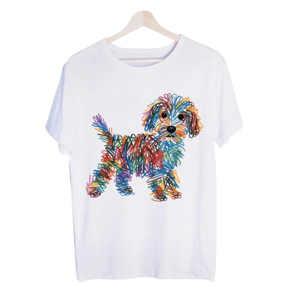 Men's Colorful Dog Abstract Art Graphic Tee, Short Sleeve Crew Neck T-Shirt for Casual Daily Wear and Summer Outfits