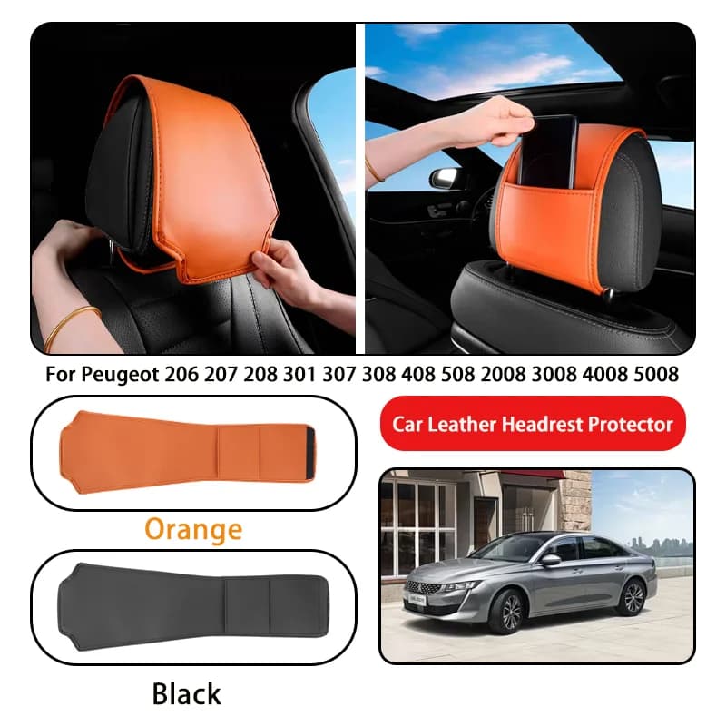 Leather Car Headrest Cover Anti-dirty and Wear-resistant For Peugeot 206 207 208 301 307 308 408 508 2008 3008 4008 5008