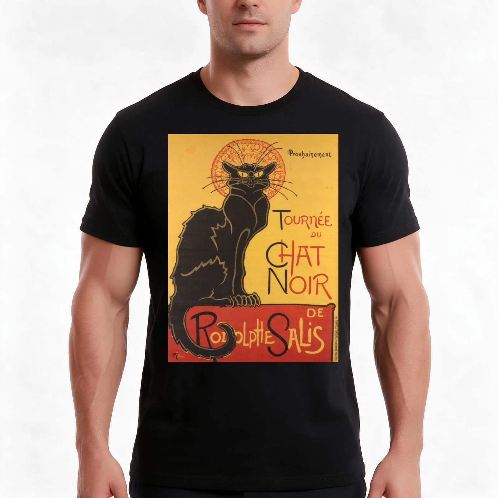 Soon, the Black Cat Tour by Rodolphe Salis T-Shirt, Summer Casual Cotton Tee, Oversized Streetwear Tops, Vintage Graphic Print