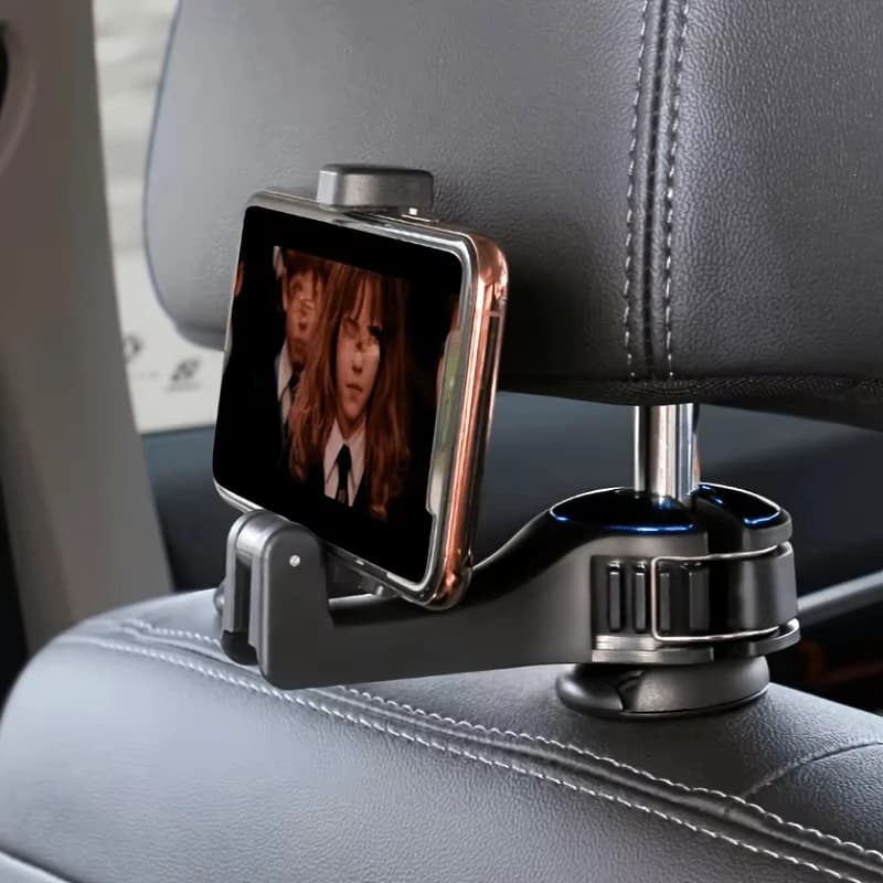2 In 1 Car Hook Hidden Mobile Phone Holder Multifunctional Bracket Car Clip Rear Row Headrest Hook Lock Buckle Car Mount Stand