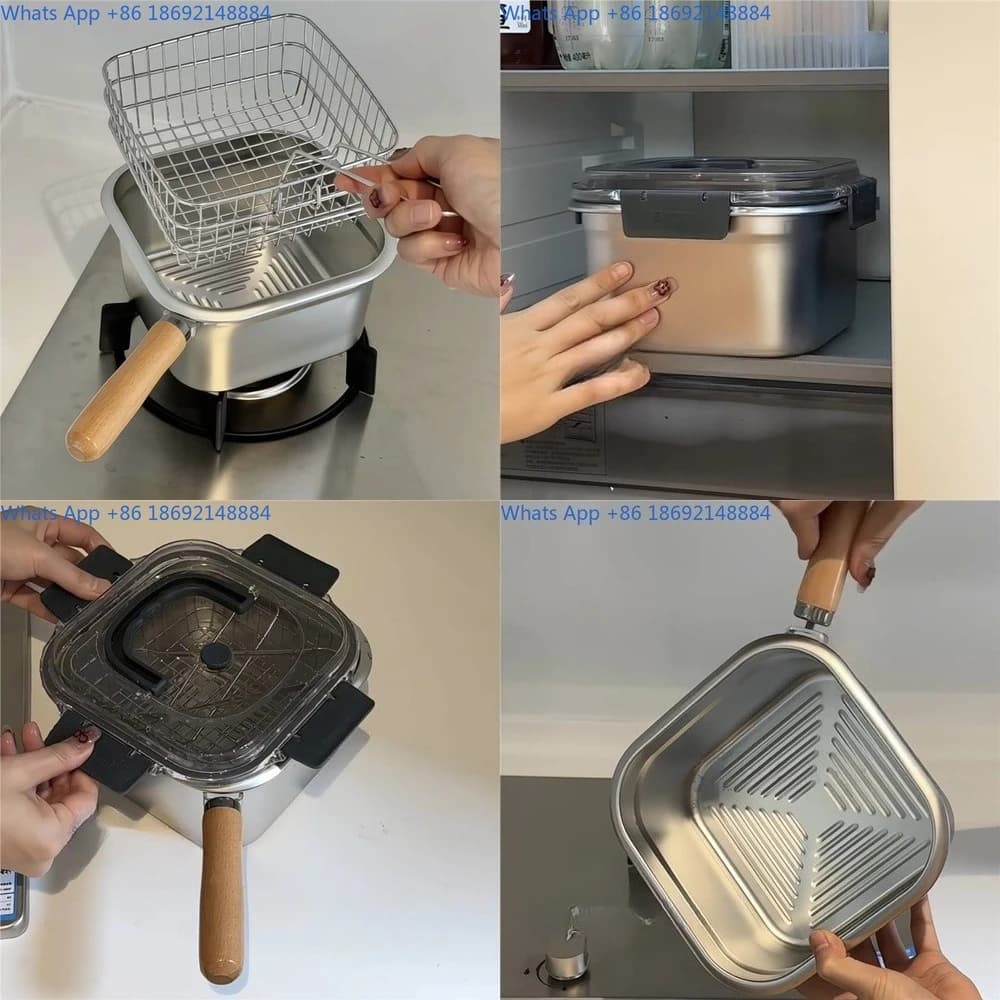 Portable 304 Stainless Steel Bento Box with Detachable Handle and Tongs for Outdoor Frying Use on Open Flame