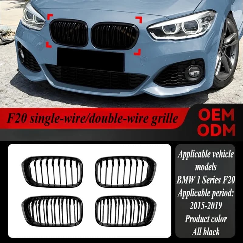 For BMW 1 Series F20 F21 LCI 2015-19 OEM Style Vertical Front Grille Double or Single Slat Direct Replacement Upgrade Auto Parts