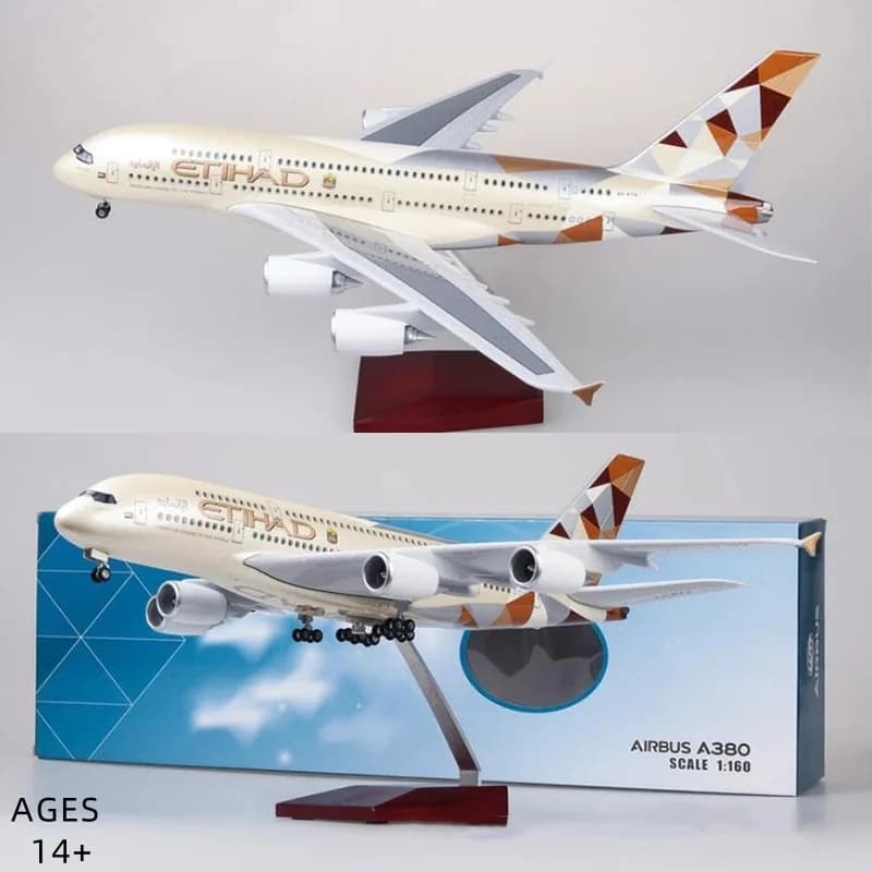 1/160 Scale 45.5cm Airplane Model  A380 ETIHAD Airline Aircraft with Light & wheels Die-Cast Plastic Resin Model collection