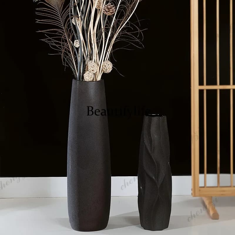 A95 black art vase ceramic floor ornament matte texture dried flower arrangement modern creativity