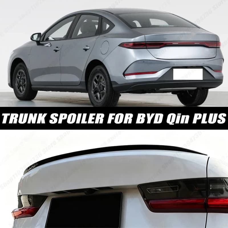 120CM Glossy Black Soft Rubber Universal Rear Trunk Spoiler 5D Carbon Look Tail Wing Fit For BYD Qin PLUS Car Accessories