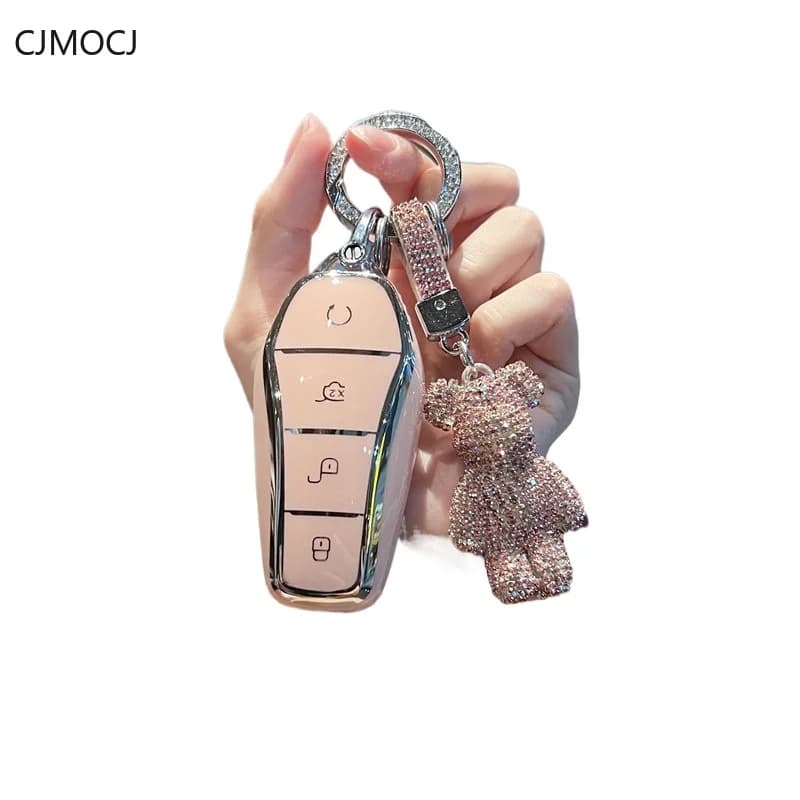 For 2025 BYD Dolphin Key Case Cover Chain Smart Driving Edition, TPU Soft Car Key Fob Shell, Smart Keychain, BYD Accessories