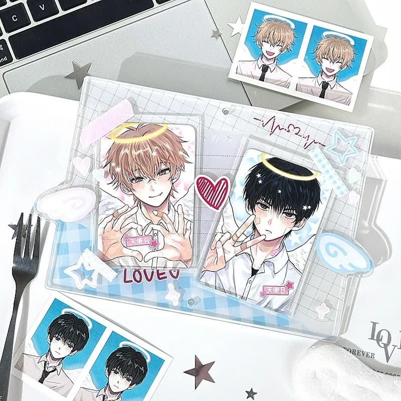 Heart‑Beat Record 3/3.5 Inch Acrylic Photo Frame, Cute Dual‑Slot Card Display Holder, for Anime Kpop Merch Desk Shooting Decor