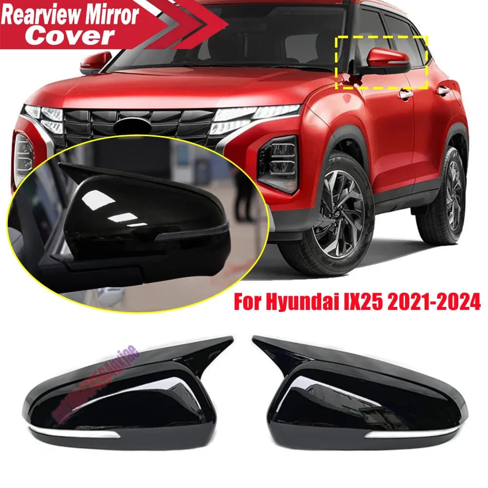For Hyundai IX25 2021-2024 ABS Car Rearview Side Mirror Cover Wing Cap Exterior Door Housing Trim Adhesive Sticker
