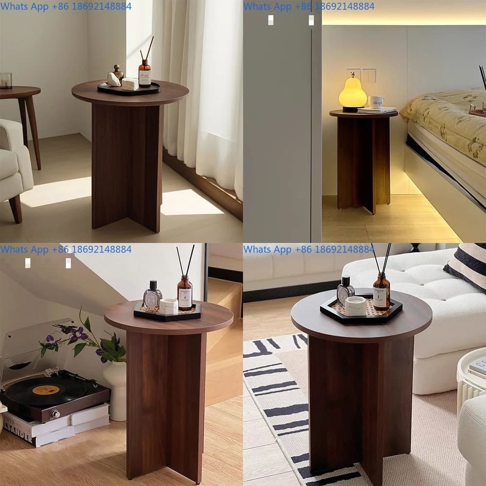 French Style Solid Wood Side Table Round Coffee Table for Living Room Bedroom