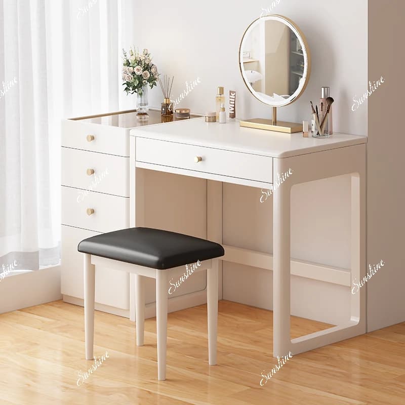 Nordic all solid wood, cream style small apartment makeup table, bedroom storage, integrated