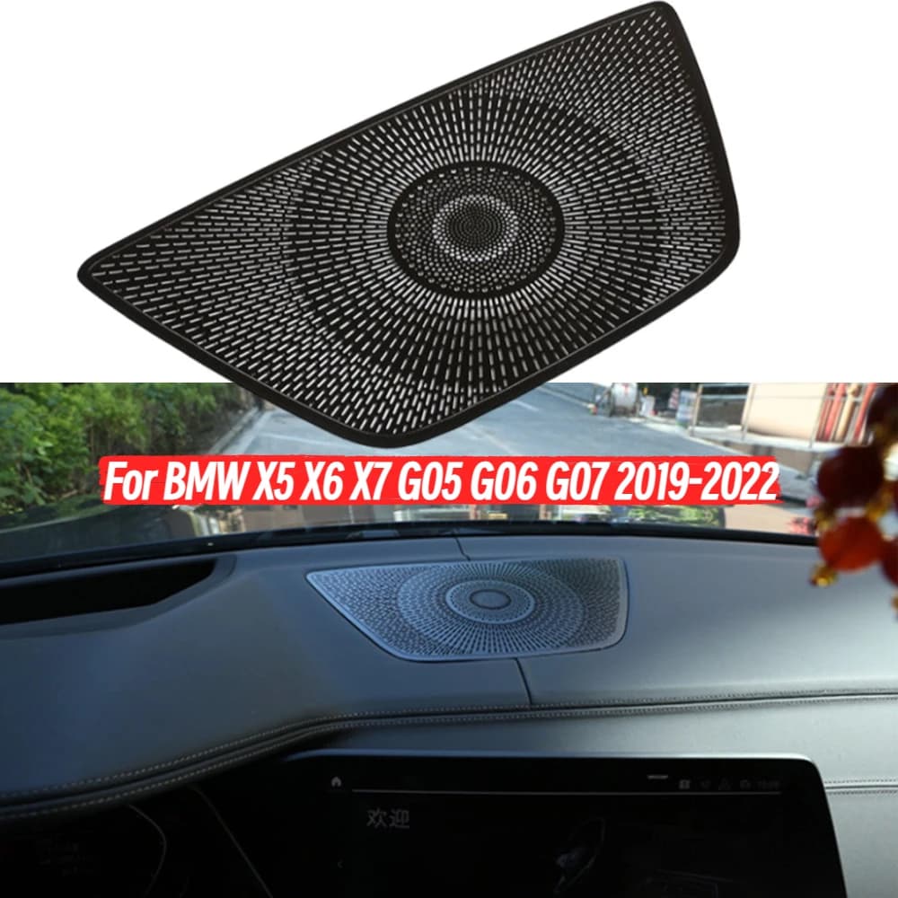 Black Alloy Car Dashboard Audio Speaker Cover Trim Sticker Fit For BMW X5 X6 X7 G05 G06 G07 2019-2022 Auto Interior Accessories
