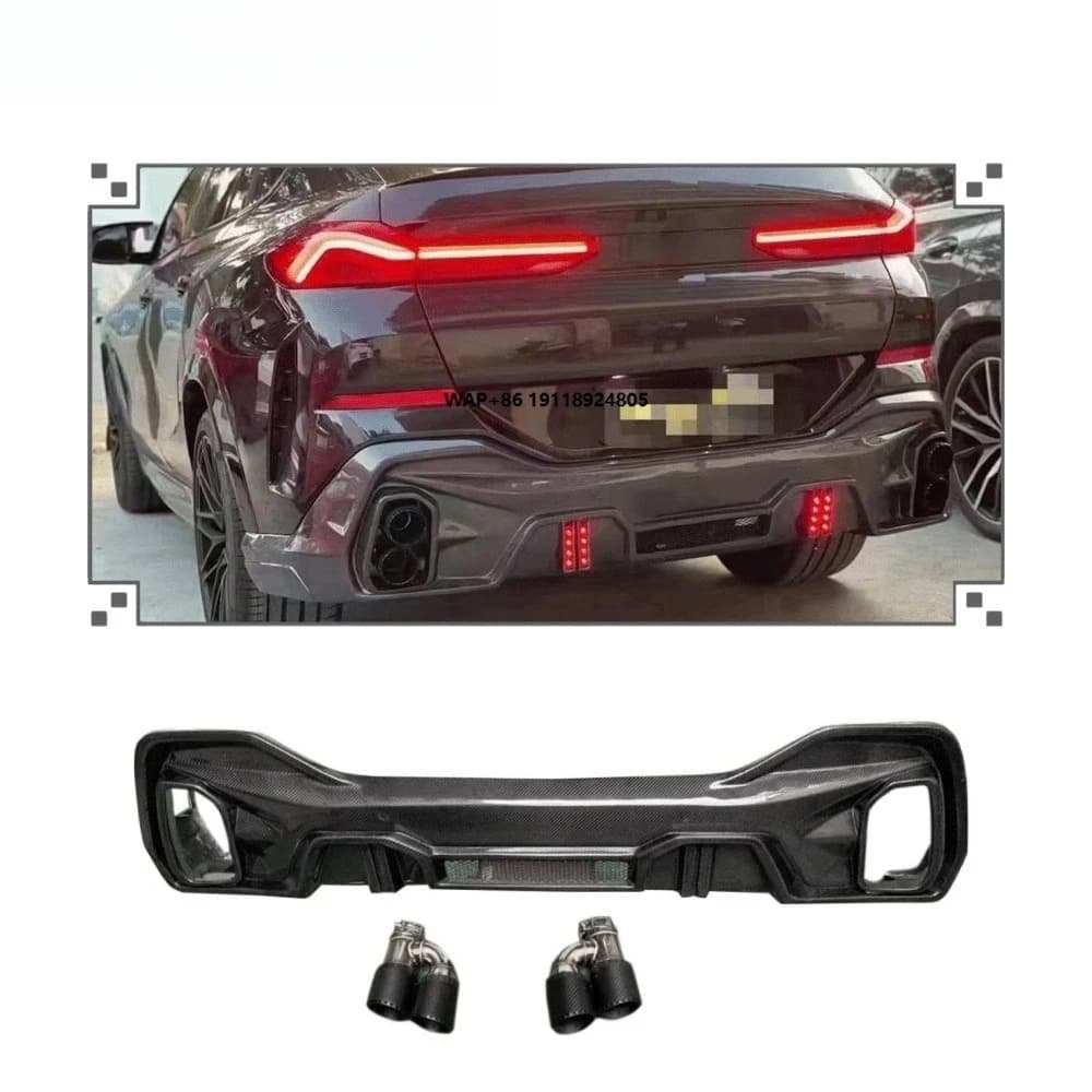 Carbon Fiber Rear Bumper Diffuser Lip W/Tailpipe Fit for  X6 G06 2020-2022