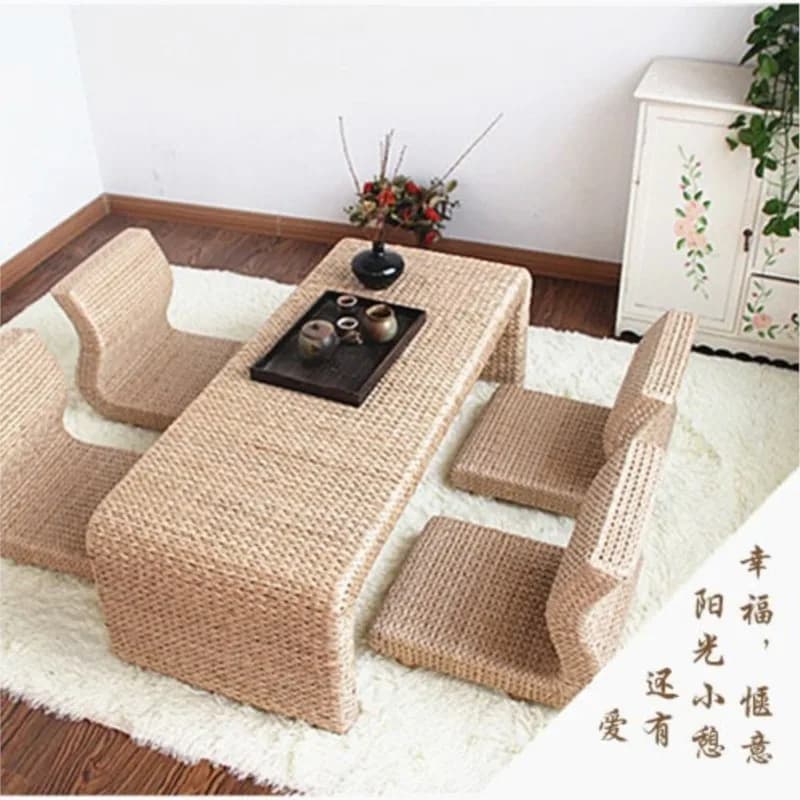 Straw woven tatami tea table, simple balcony bay window, multifunctional home platform combination, small tables