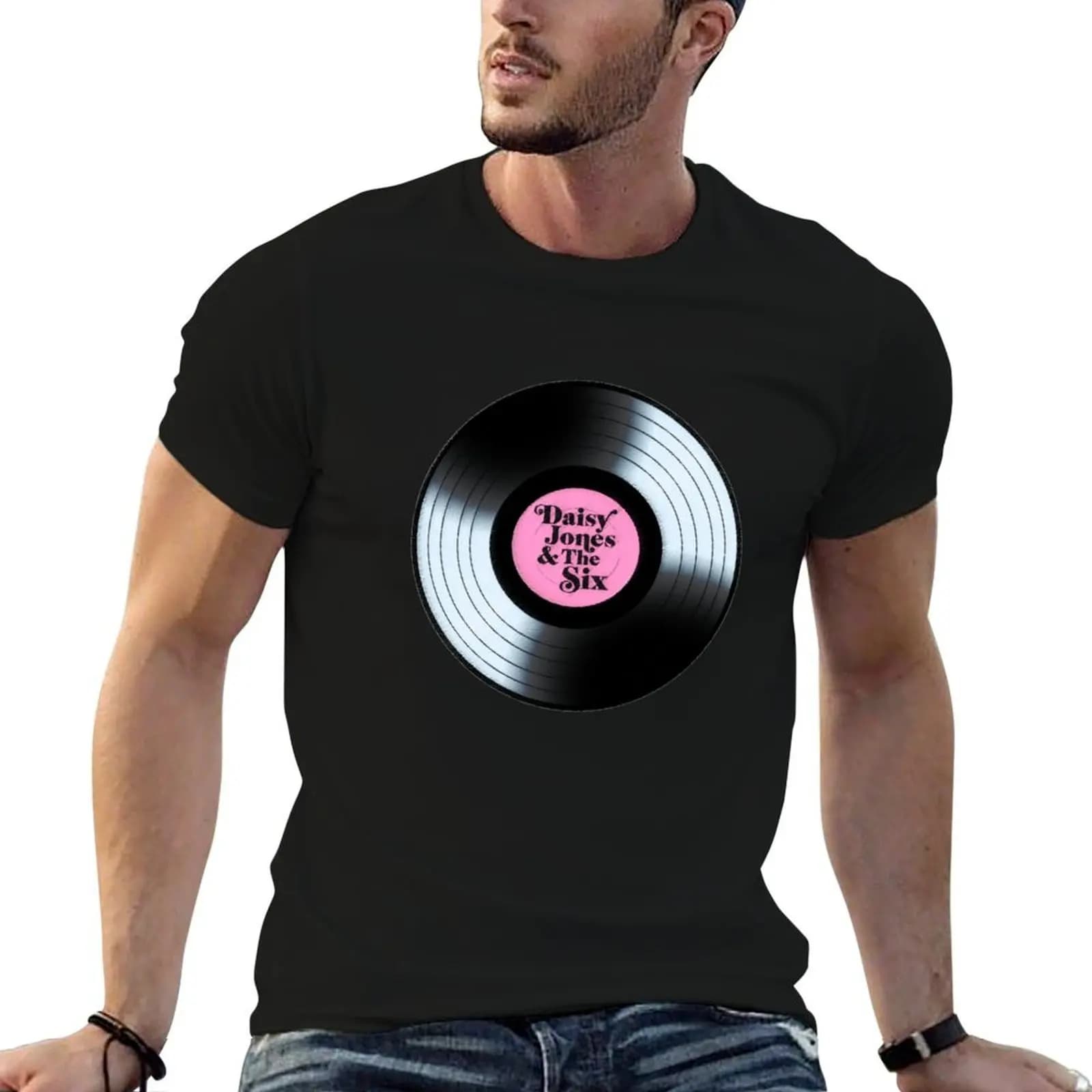 Daisy Jones and The Six Black Retro Vinyl Disc T-Shirt for a boy quick-drying mens workout shirts