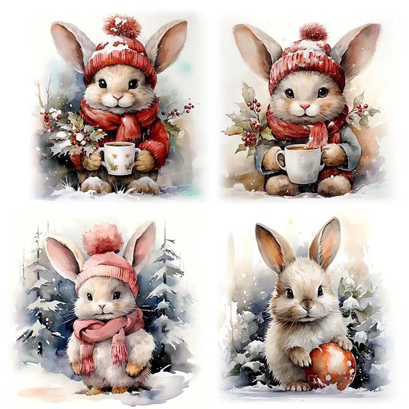 Winter Christmas Watercolor Bunny Wall Stickers Bathroom Toilet Living Room Decor Cabinet Refrigerator Home Decor Decals S429