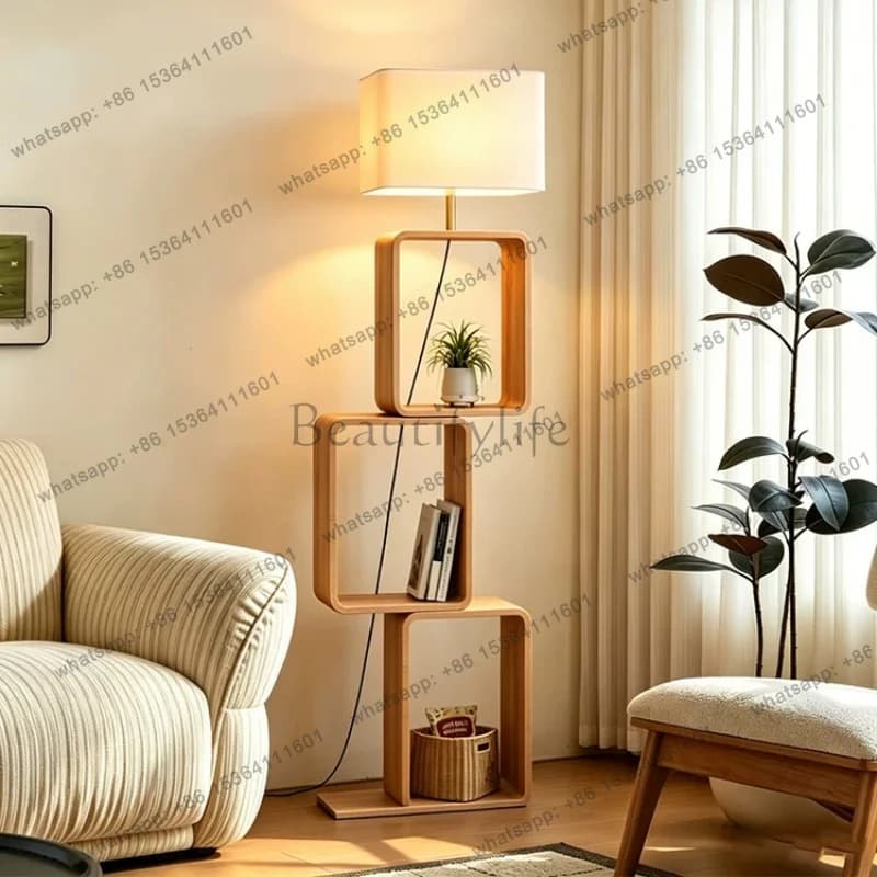Solid wood style geometric solid wood bookshelf floor-standing used bedroom, sofa side shelf storage standing upright atmosphere
