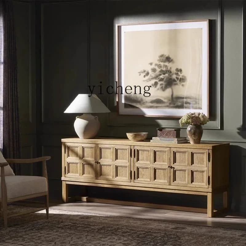 Solid Wood Dining Side Cabinet Retro Entrance Living Room TV Cabinet Against The Wall Storage CabinetD18