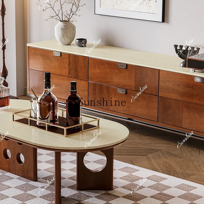 Small apartment TV cabinet, living room, household antique style storage and storage integrated solid wood new model  FT