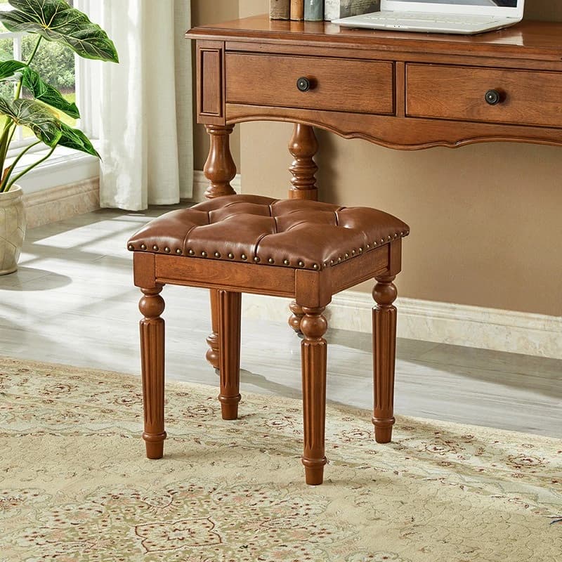 American solid wood leather dressing stool dresser stool shoe changing