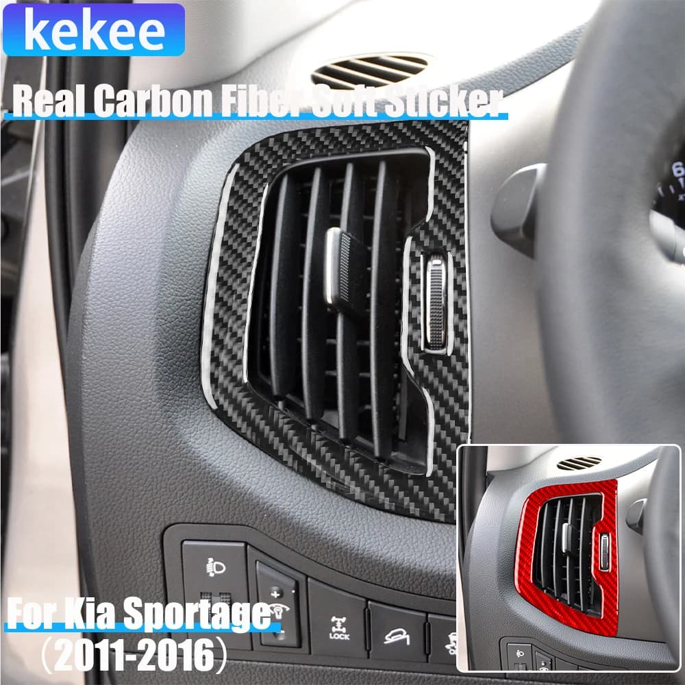 Real Carbon Fiber Car Accessories Dashboard Side Air Vent Cover Soft Sticker For Kia Sportage 2011 2012 2013 2014 2015 2016
