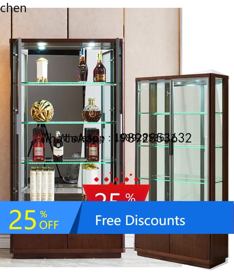 simple modern living room against the wall TV side with lock display double door glass decorative cabinet