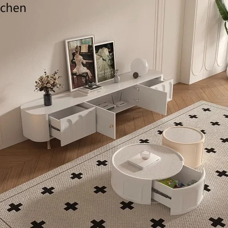 TV cabinet Solid wood coffee table Small apartment Modern hidden socket TV cabinet