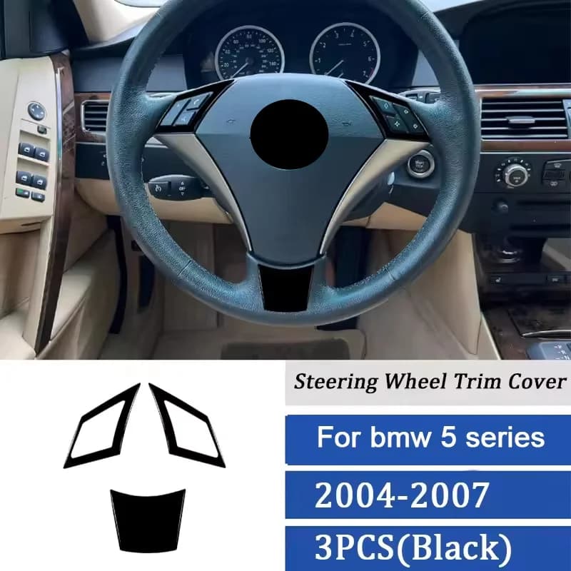 For BMW 5 Series E60 2004-2010 Piano Black Steering Wheel Button Panel Trim Cover Interior Modification Sticker Car Accessories