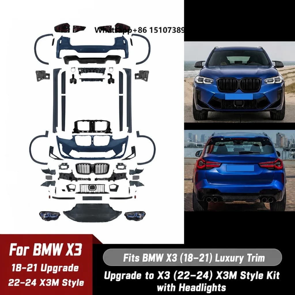 Car 2018-2021 X3 G01 Upgrade 2024+ X3M Sport Style Front Rear Bumper With Headlights for X3 G01 2018-2021 Conversion Kit