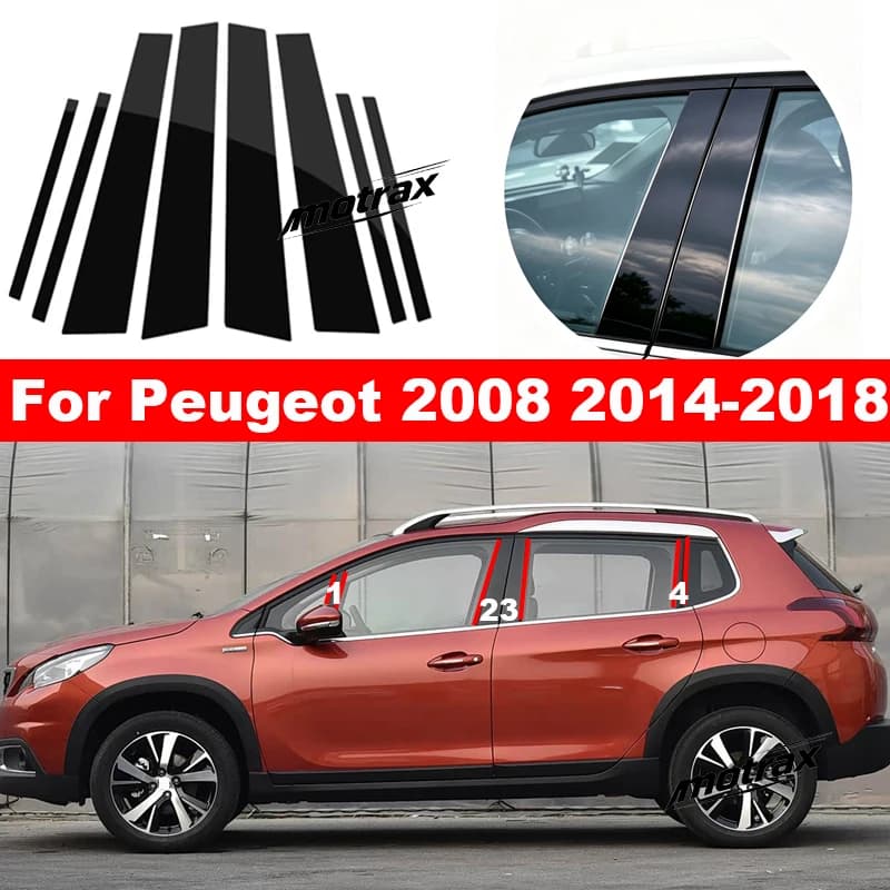 For Peugeot 2008 2014 2015 2016 2017 2018 Car B C Pillar Posts Door Window Trim Cover Decorative PC Sticker Exterior Accessories