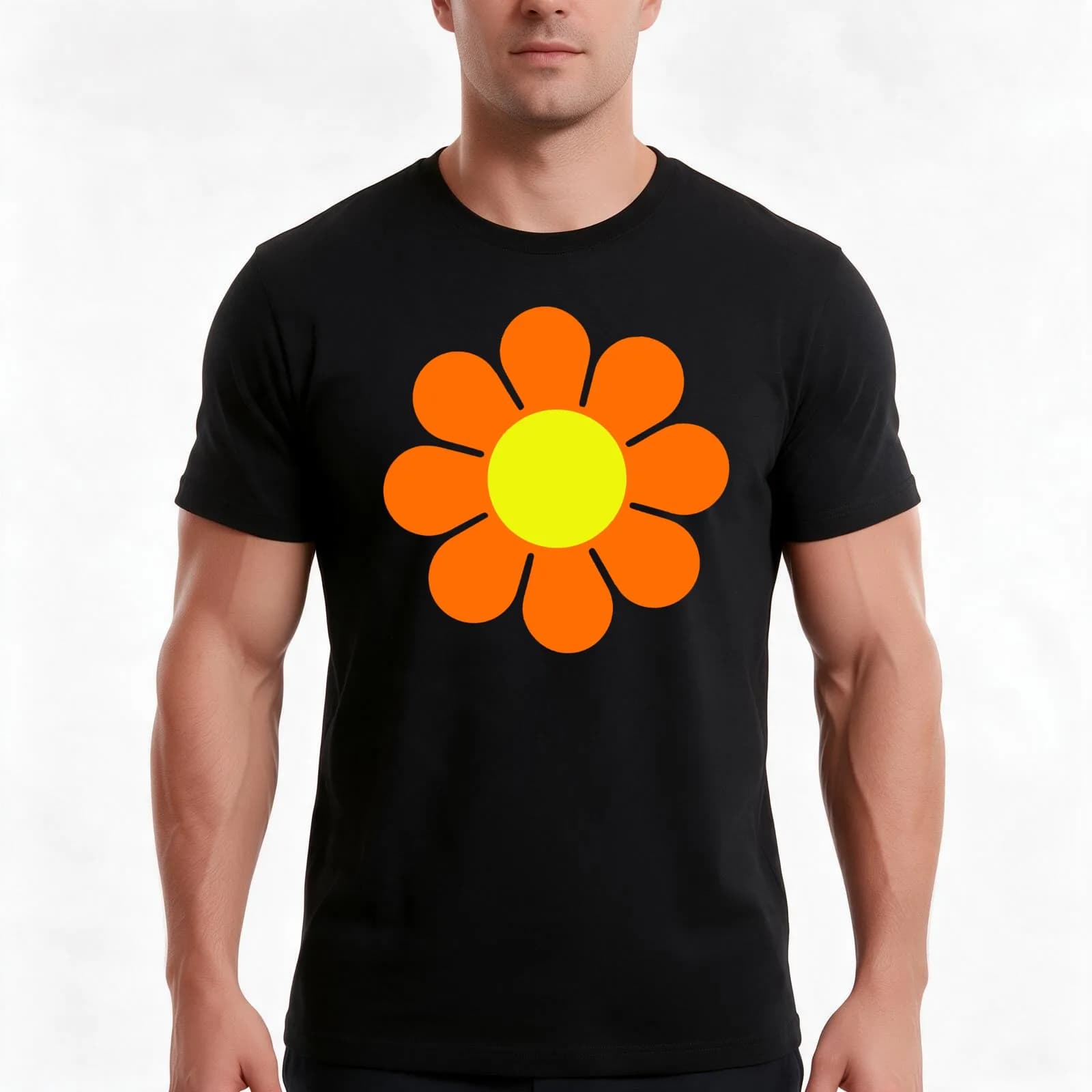 Orange Yellow Hippy Flower Power Daisy T-Shirt, Summer Casual Cotton Tee, Oversized Streetwear Tops, Vintage Graphic Print
