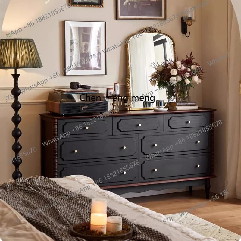 French bedroom bedside solid wood drawer cabinet living room against the wall entrance retro dining side cabinet