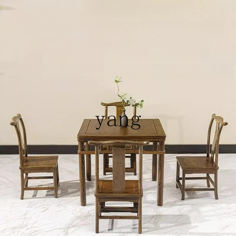 LTT small square table and chairs mahogany chicken wing wood Chinese tenon and mortise casual chess and card dining table chair
