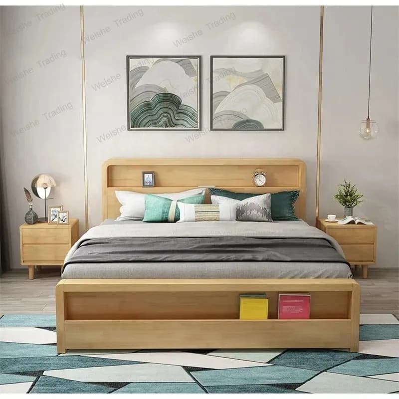 Full Solid Wood Bed Master Bedroom White 1.8m Double Bed Modern Contracted Small Family 1.5m Single Bed