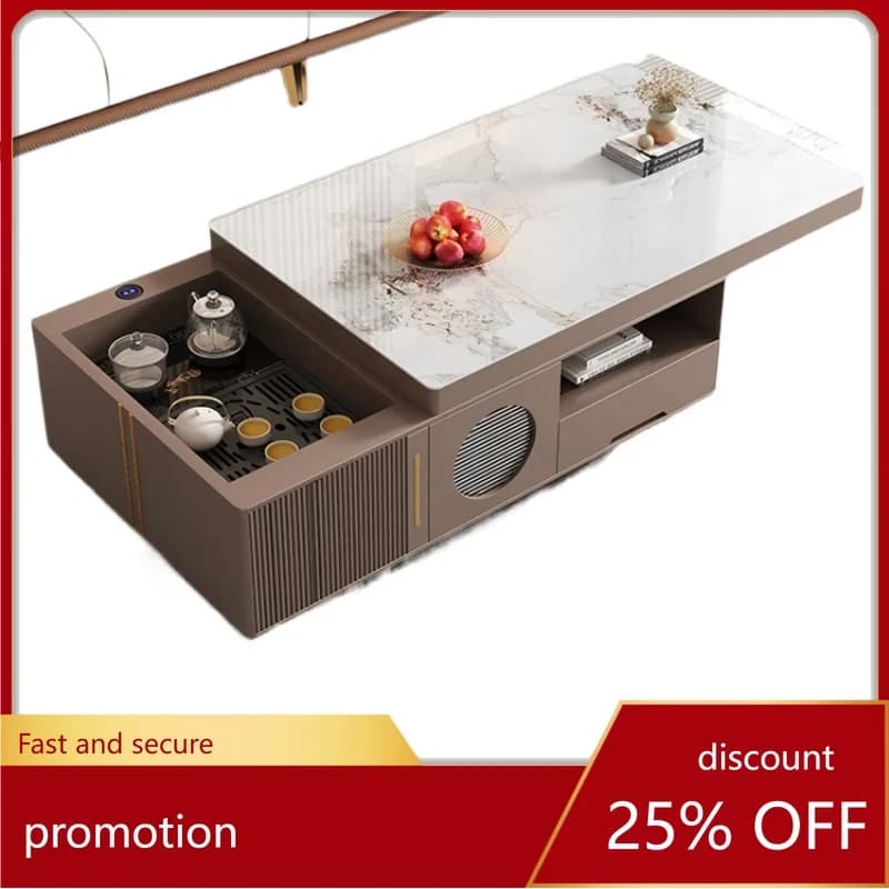 CZ Intelligent Lifting Retractable Multifunctional Affordable Luxury Style Living Room Home Coffee Table TV Cabinet Combination