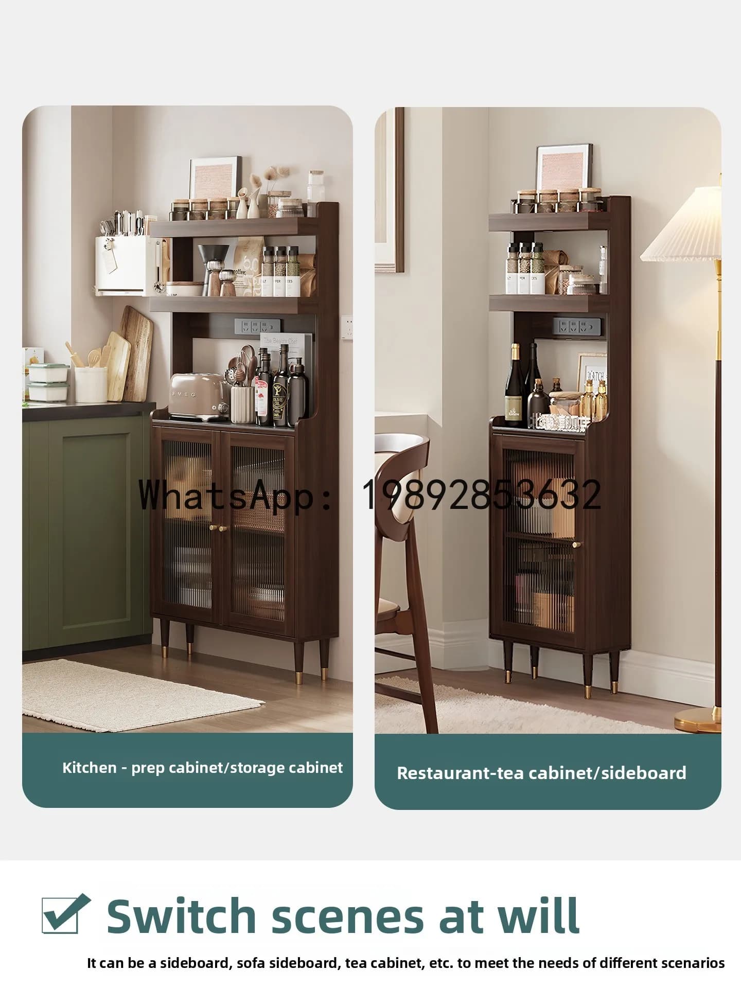 ZZ Sideboard Storage Rack Wall-Mounted Integrated Tea Water Kitchen Multi-Functional Small Size Narrow Side Storage Cabinet