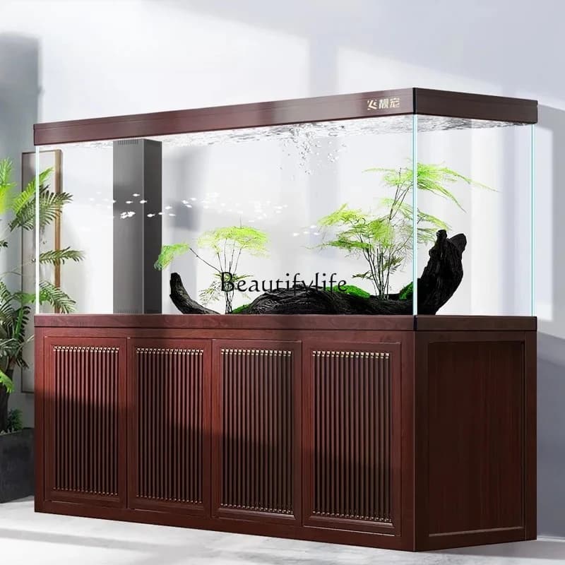 Chinese dragon fish tank company living room ultra-white glass professional grade bottom filter large aquarium