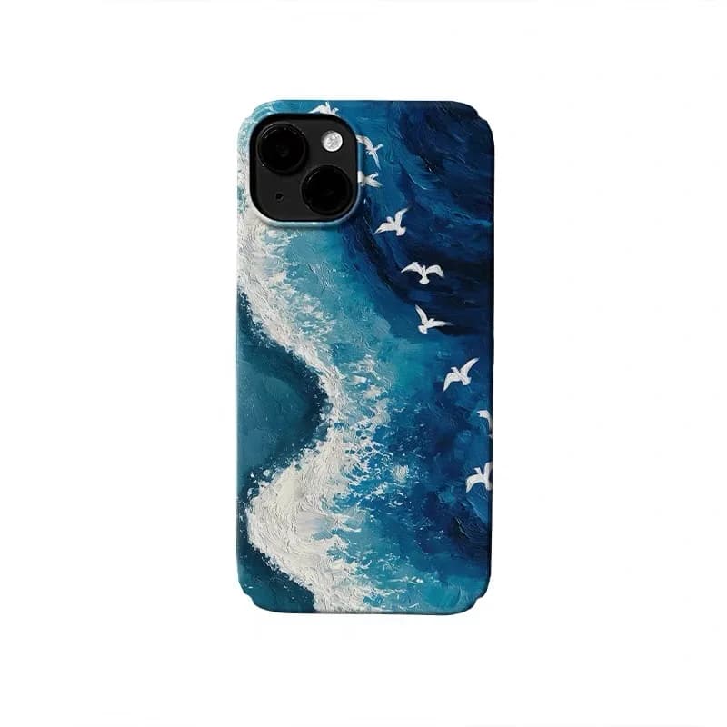 Oil Painting Seaside Bird Art Shockproof Case for IPhone 16 15 14 13 Pro Max Back Phone Cover for 12 11 Pro Plus X XS XR Cover