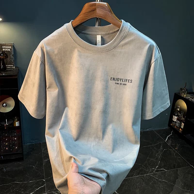 2025 New Summer Thin Short Sleeve T-shirt Men's Retro Fashion Casual Trendy Brand Round Neck Large Loose Tops