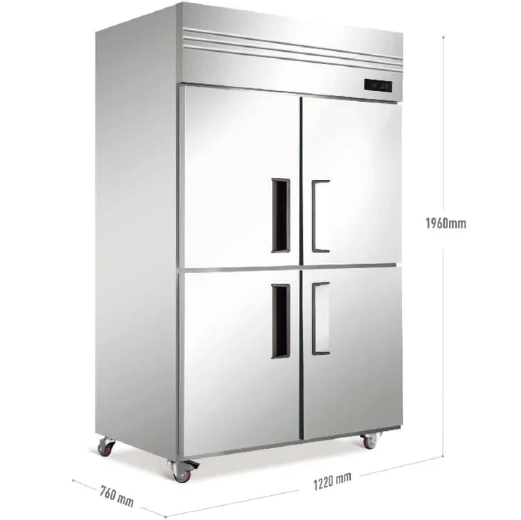 Commercial 4 Door Upright Refrigerator Freezer 915L Stainless Steel Dual Temperature Air Cooling For Restaurant Kitchen