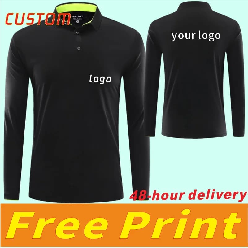 Quick drying breathable sports long sleeved T-shirt shirt polo shirt can print embroidered logo on men's and women's clothes