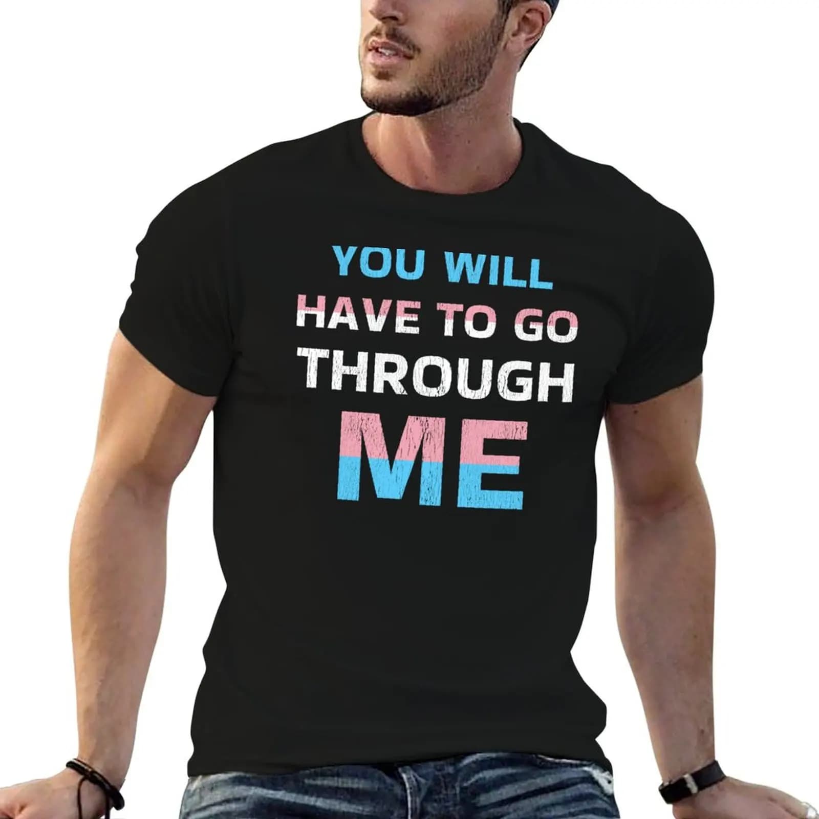 You Will Have To Go Through Me T-Shirt Active Sports Short Sleeve Cotton Shirt